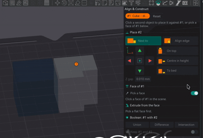 Picking the top face of a part, which lights up whole, then Extrude from the face with a Height and a negative Offset, and the new solid sitting on that face