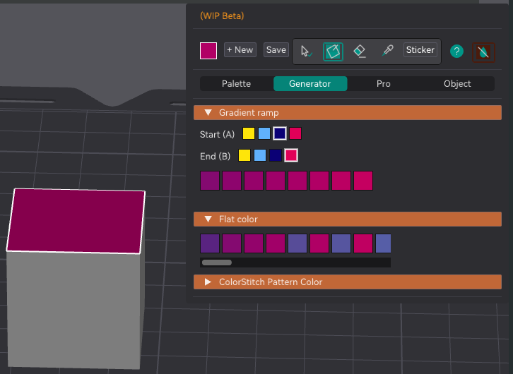 A swatch is chosen as the active colour and painted onto the top face of a cube