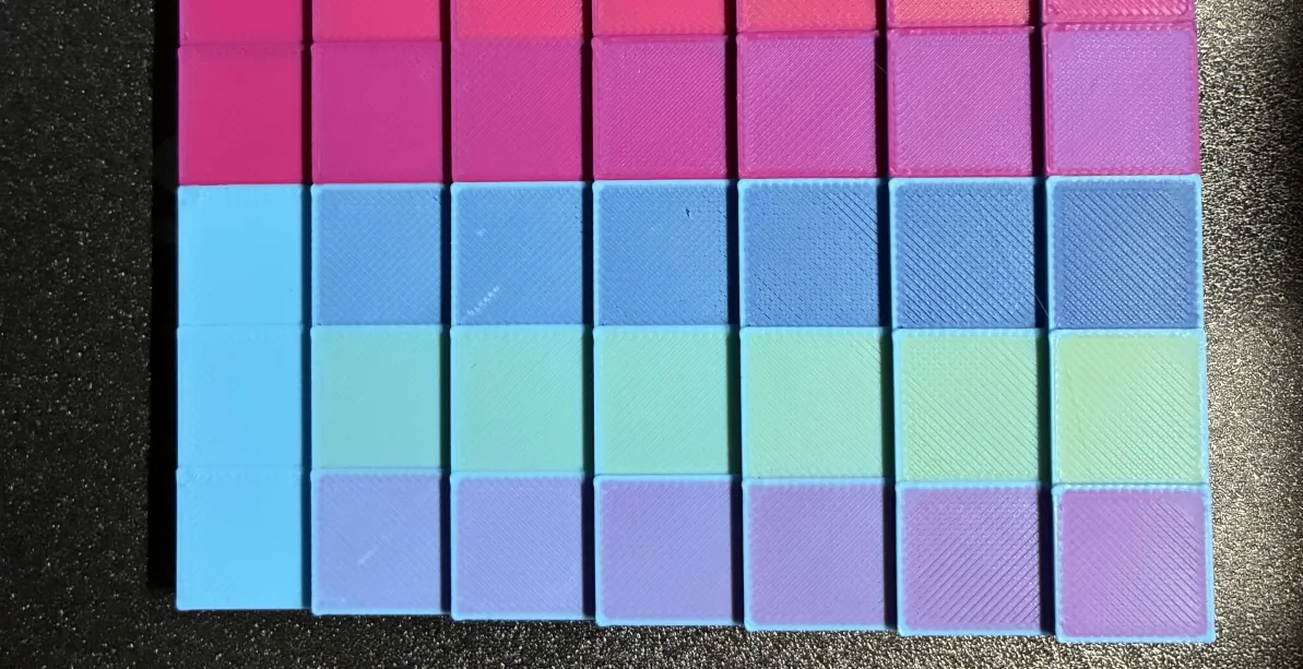 Close-up of part of the BIGTEST board, where smooth blends sit next to tiles whose ColorStitch dither is deliberately coarse enough to read as texture