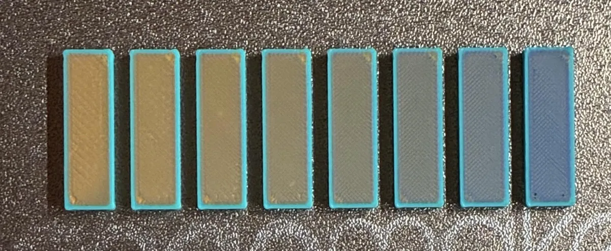 A printed two-colour gradient built from stacked Solid passes, the mix percentage varying tile by tile across the board