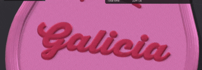 The RealColor view of a printed hotel key tag while the key light swings around it: the lit and shaded sides of the raised lettering trade places, the sheen sweeps across the surface, and the shadows cast by the letters onto the face swing with the light