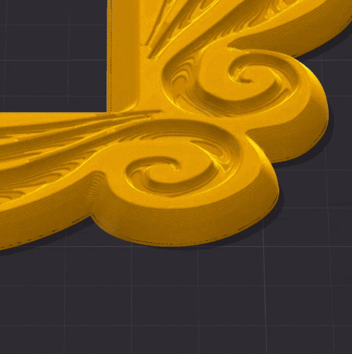 A printed part rendered in RealColor while the camera orbits around it, showing the sheen along the extrusion lines sweeping across the surface