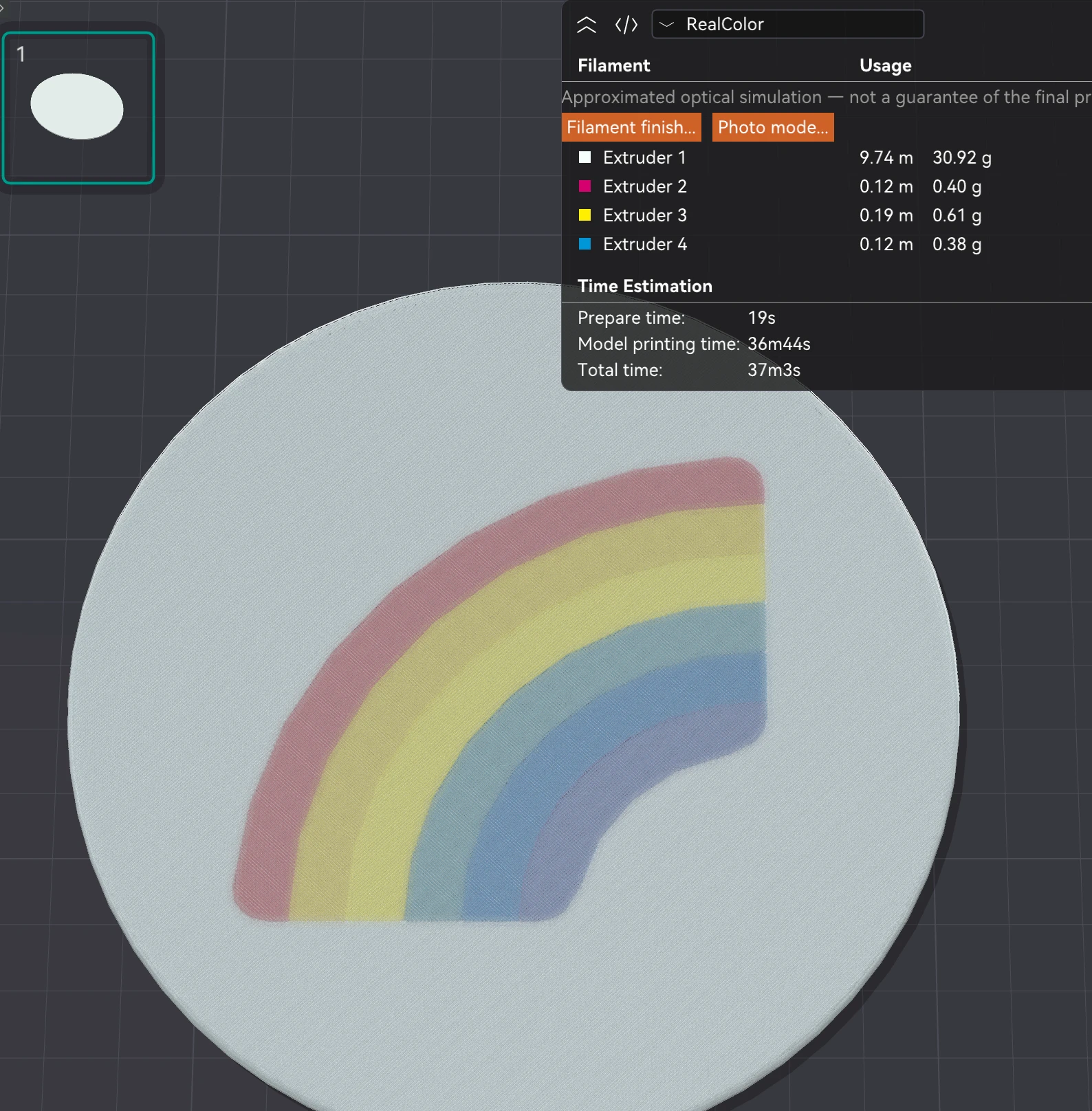 The sliced disc in RealColor: the six bands of the rainbow as soft tones mixed from white, magenta, yellow and cyan